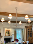 Iron chandelier with linen shades